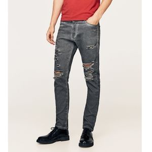 NWT Zara Skinny Fit Ripped and Faded Gray Jeans